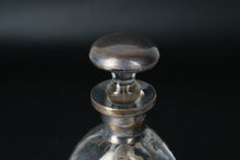 Load image into Gallery viewer, Silver Overlay Glass Decanter Floral Etched Art Nouveau Style Stopper 9 5 Inch
