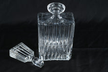 Load image into Gallery viewer, Vintage Cut Glass Liquor Decanter Square Ribbed Crystal Stopper 12 Inch

