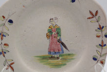Load image into Gallery viewer, Antique European Folk Art Pottery Plate Woman Figure Hand Painted 7 Inch
