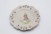 Load image into Gallery viewer, Antique European Folk Art Pottery Plate Woman Figure Hand Painted 7 Inch
