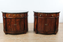 Load image into Gallery viewer, Pair Henredon Historic Natchez Mahogany Demilune Marble Top Cabinets
