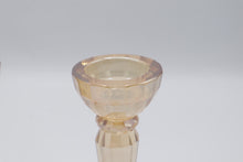 Load image into Gallery viewer, Vintage Amber Crystal Faceted Candlestick Holders Pair Square Base
