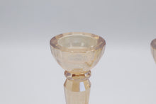 Load image into Gallery viewer, Vintage Amber Crystal Faceted Candlestick Holders Pair Square Base

