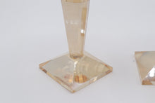 Load image into Gallery viewer, Vintage Amber Crystal Faceted Candlestick Holders Pair Square Base
