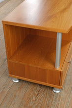 Load image into Gallery viewer, Teak Media Console Cabinet with Frosted Glass Doors and Metal Legs
