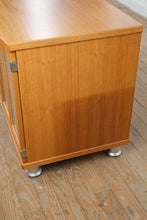 Load image into Gallery viewer, Teak Media Console Cabinet with Frosted Glass Doors and Metal Legs
