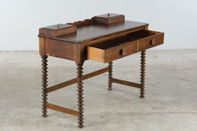 Load image into Gallery viewer, Antique Spool Leg Wood Writing Desk with Drawers and Lidded Compartments
