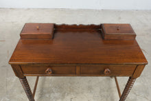 Load image into Gallery viewer, Antique Spool Leg Wood Writing Desk with Drawers and Lidded Compartments

