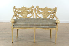 Load image into Gallery viewer, Early 1900s Carved Hotel Lobby Settee with Custom Upholstery
