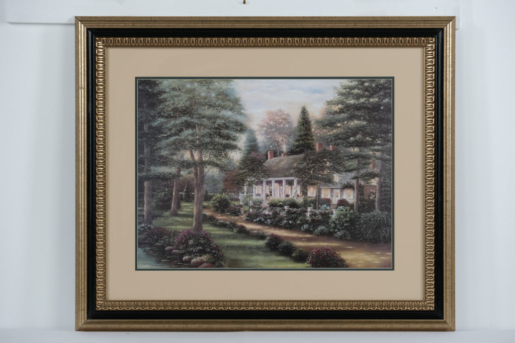DeVries House by B. Scully – Custom Framed Art for Bombay Company – Southern Home Landscape 35” x 29”