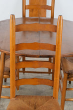 Load image into Gallery viewer, Vintage Country Style Round Extension Dining Table with Four Rush Seat Ladder-Back Chairs
