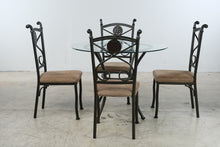 Load image into Gallery viewer, 5-Piece Metal and Glass Round Dining Set with Four Upholstered Chairs
