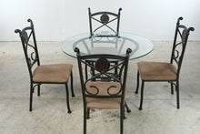 Load image into Gallery viewer, 5-Piece Metal and Glass Round Dining Set with Four Upholstered Chairs

