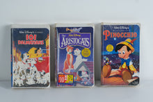 Load image into Gallery viewer, Factory-Sealed Disney VHS Lot – Aladdin, Fantasia, Snow White, The Little Mermaid – Masterpiece &amp; Classics Editions – Retro Display &amp; Collector Set
