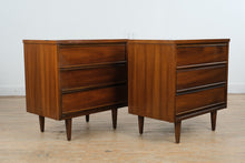 Load image into Gallery viewer, Mid Century Modern Dixie Walnut Nightstands Pair on Tapered Legs
