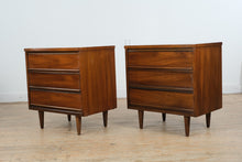 Load image into Gallery viewer, Mid Century Modern Dixie Walnut Nightstands Pair on Tapered Legs
