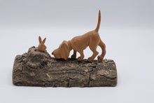Load image into Gallery viewer, Hand Carved Wood Dog and Rabbit Log Sculpture Rustic Folk Art 8 Inch

