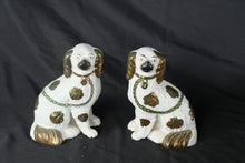 Load image into Gallery viewer, Antique English Staffordshire Flatback Spaniel Dog Figurines Pair Copper Luster Ceramic
