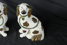 Load image into Gallery viewer, Antique English Staffordshire Flatback Spaniel Dog Figurines Pair Copper Luster Ceramic
