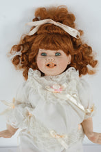 Load image into Gallery viewer, Duck House Heirloom Porcelain Doll “Vanessa” – Red Curly Hair, Lace Romper, 1980s–1990s Vintage
