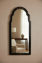 Load image into Gallery viewer, Black Lacquer Chinoiserie Wall Mirror Hand Painted Floral 19x43

