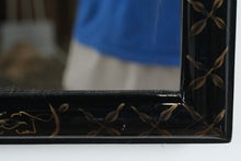 Load image into Gallery viewer, Black Lacquer Chinoiserie Wall Mirror Hand Painted Floral 19x43
