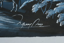 Load image into Gallery viewer, Signed Vietnamese River Landscape Painting Water Buffalo Blue Black Fabric Art 15 x 10
