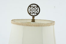 Load image into Gallery viewer, Vintage French-Style Candelabra Table Lamp with Cream Bell Shade – Gold Patina
