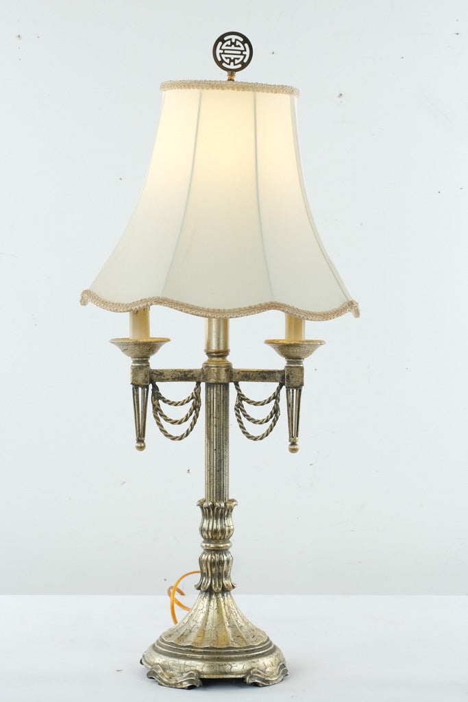 Vintage French-Style Candelabra Table Lamp with Cream Bell Shade – Gold Patina