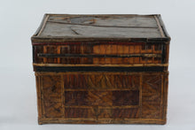 Load image into Gallery viewer, Antique Handcrafted Bamboo &amp; Wood Dowry / Trousseau Storage Chest – Geometric Panel Trunk
