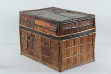Load image into Gallery viewer, Antique Handcrafted Bamboo &amp; Wood Dowry / Trousseau Storage Chest – Geometric Panel Trunk
