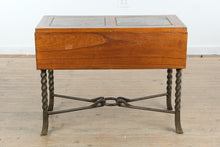 Load image into Gallery viewer, Drop Leaf Dining Table with Faux Stone Inlay and Twisted Iron Base
