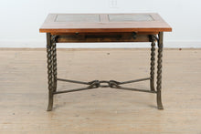 Load image into Gallery viewer, Drop Leaf Dining Table with Faux Stone Inlay and Twisted Iron Base
