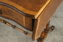 Load image into Gallery viewer, Vintage Drop Leaf Writing Desk with Two Drawers and Turned Stretcher Base
