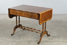 Load image into Gallery viewer, Vintage Drop Leaf Writing Desk with Two Drawers and Turned Stretcher Base
