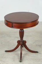 Load image into Gallery viewer, Vintage Mahogany Drum Side Table with Drawer and Four Leg Pedestal Base - ONLINE ONLY
