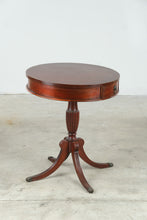 Load image into Gallery viewer, Vintage Mahogany Drum Side Table with Drawer and Four Leg Pedestal Base - ONLINE ONLY
