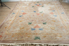Load image into Gallery viewer, Chinese Wool Area Rug 8.9x11.9 Dusty Rose Floral Scroll Hand Tufted Carpet
