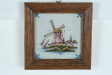 Load image into Gallery viewer, Framed Dutch Delft Tile Windmill Scene by Tichelaars Royal Makkum 7 Inch
