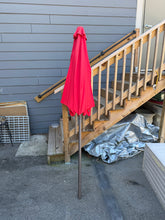 Load image into Gallery viewer, Mainstays 9-Foot Red Market Patio Umbrella with 3-Way Tilt &amp; Crank Handle – Unused, Minor Cosmetic Flaw
