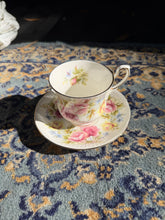 Load image into Gallery viewer, Queen’s Fine Bone China Tea Cup &amp; Saucer Set – Pink &amp; Yellow Roses Floral Pattern – Gold Trim – Vintage-Inspired English Tea Set – Made in India
