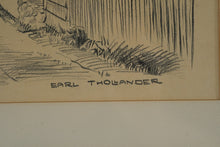 Load image into Gallery viewer, Earl Tholander Original Framed Architectural Sketch 20x18 Mid Century Village Street Scene
