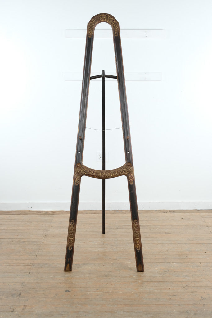 Antique Style Wood Display Easel Carved Floral Motif Floor Stand