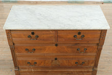 Load image into Gallery viewer, Eastlake Marble Top 4 Drawer Dresser Chest with Carved Details
