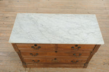 Load image into Gallery viewer, Eastlake Marble Top 4 Drawer Dresser Chest with Carved Details
