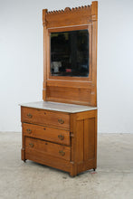 Load image into Gallery viewer, Antique Victorian Eastlake Oak Marble Top Dresser with Mirror
