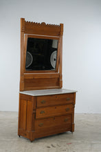 Load image into Gallery viewer, Antique Victorian Eastlake Oak Marble Top Dresser with Mirror
