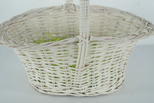 Load image into Gallery viewer, White Wicker Gathering Basket w/ Handle – Large 18" Decorative Storage or Easter Display Basket
