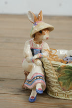 Load image into Gallery viewer, Fitz &amp; Floyd Classics Old World Rabbits Cracker Server – Handcrafted Ceramic Easter Basket, 12” Wide
