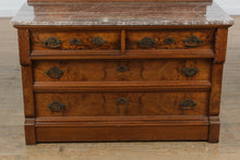 Load image into Gallery viewer, Cobble Heart Eastlake 4-Drawer Marble Top Dresser with Burled Fronts &amp; Mirror
